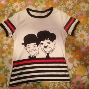 Vintage Laurel And Hardy T-Shirt 1970s Women's Sma